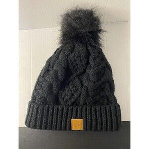 Panache Women's Chunky Black Cable Knit Winter Pom Beanie